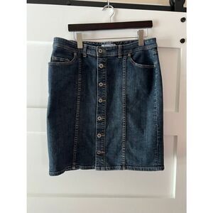 Chicos Platinum button front Jean skirt size large (Chicos 2)